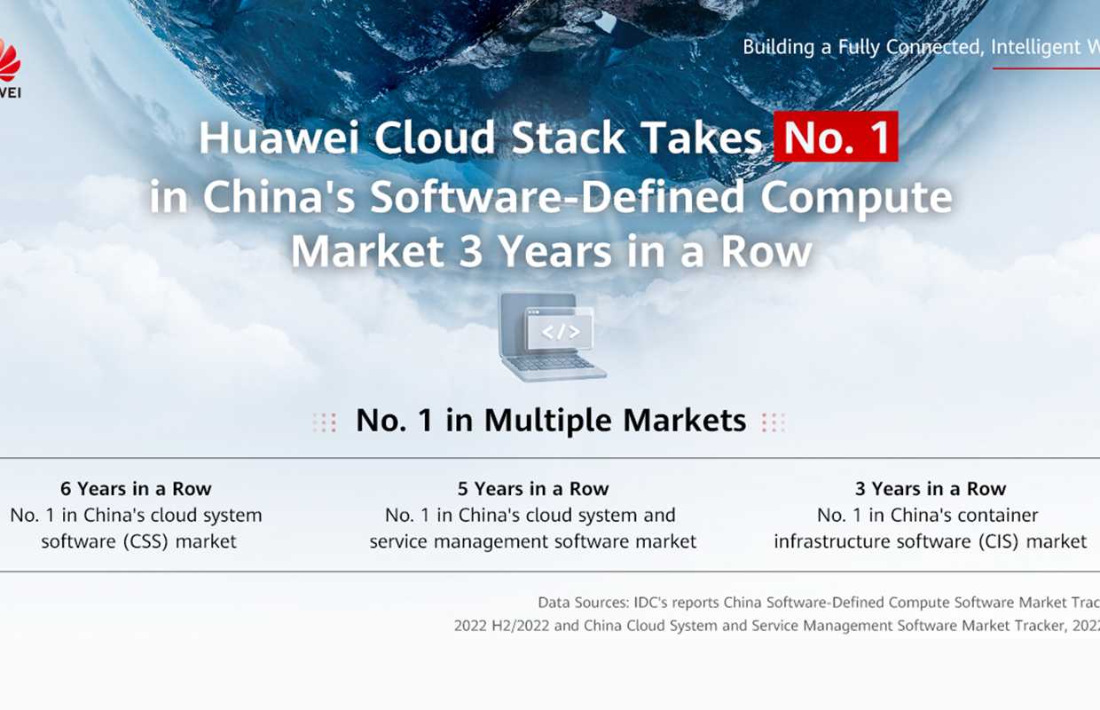 Huawei Cloud Stack Takes No. 1 in China’s Software-Defined Compute Software Market 3 Years in a Row